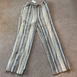 Versona Women's Striped Tan and Gray Linen Pants